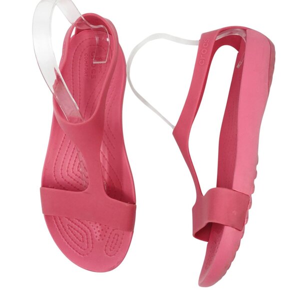 Crocs Serena T Strap Slingback Watermelon Pink Sandals Size 9 - Picture 14 of 16